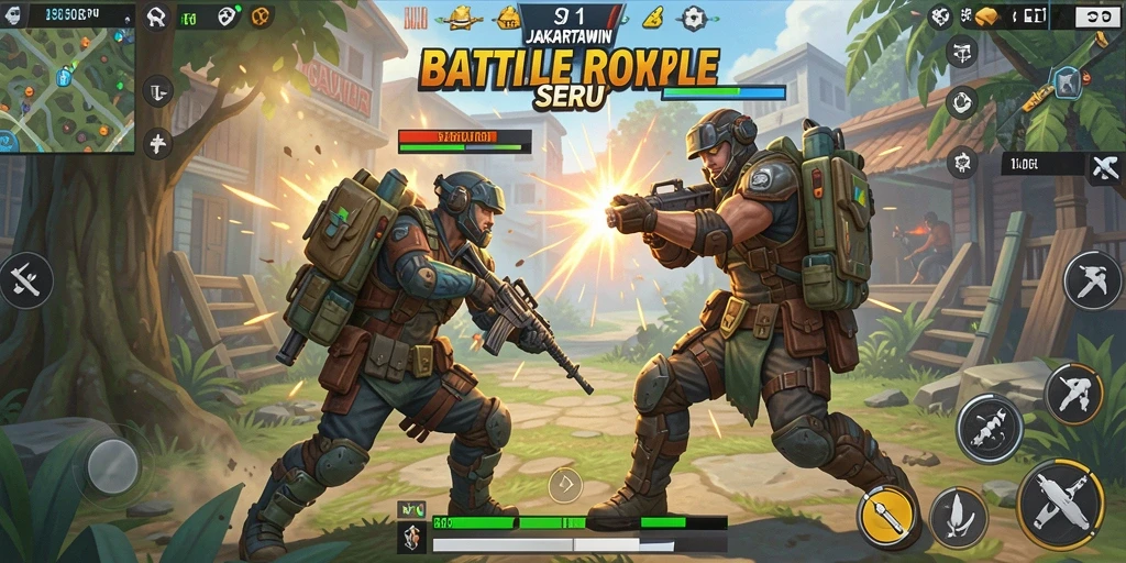 Screenshot gameplay JAKARTAWIN yang menampilkan aksi seru dalam pertempuran.