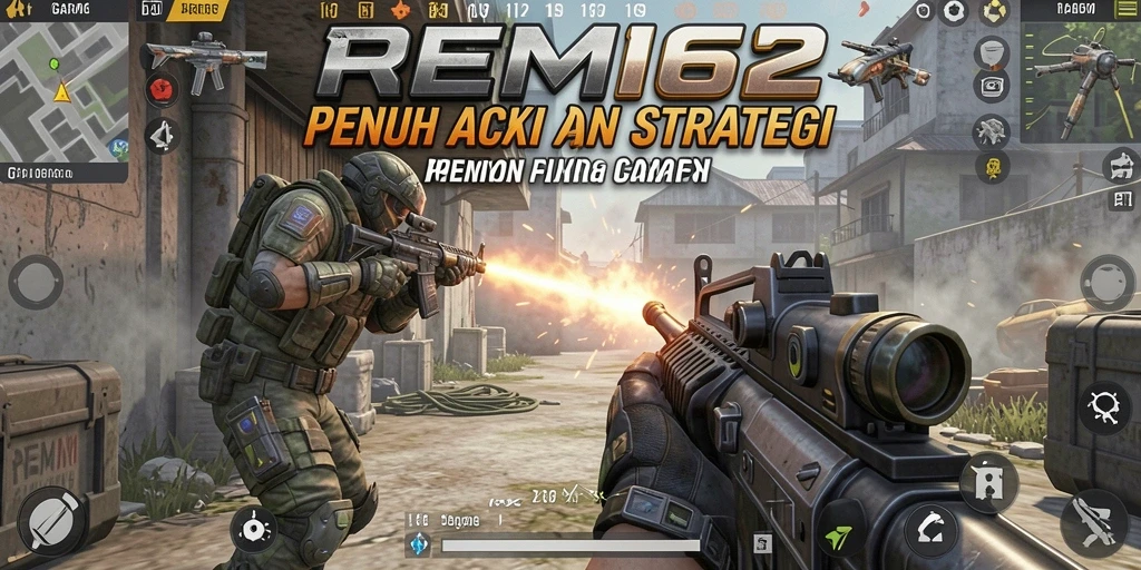 Screenshot utama REMI62 menampilkan aksi tembak-menembak yang mendebarkan.