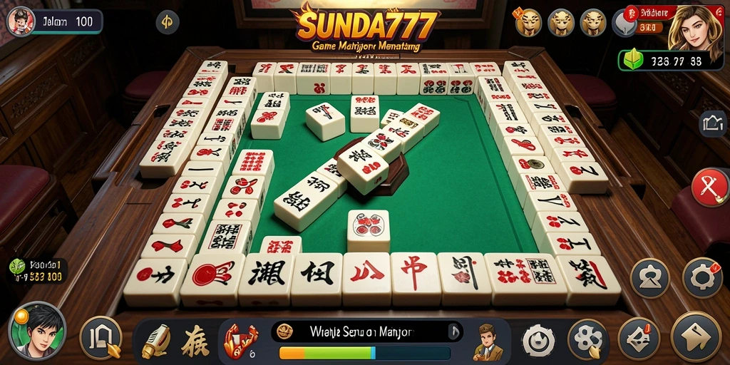 Tampilan gameplay SUNDA777 yang menampilkan ubin Mahjong berwarna-warni